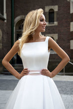 Fashion Simple Wedding Dresses Beautiful A-line Square Satin Ivory Bridal Gown JKW066