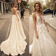 Sexy Wedding Dresses Halter Backless Sweep/Brush Train Bridal Gown JKW069
