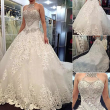 Luxury Wedding Dresses Halter Sexy Lace-up Sweep/Brush Train Bridal Gown JKW070