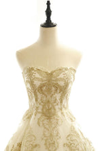 Chic Wedding Dresses Ivory Gold Appliques Sweep/Brush Train Bridal Gown JKW077