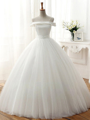 Cheap Wedding Dresses Simple Ball Gown Off-the-shoulder Tulle Bridal Gown JKW081