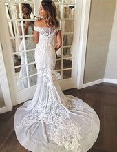 Sheath/Column Wedding Dresses Off-the-shoulder Sweep/Brush Train Bridal Gown JKW086