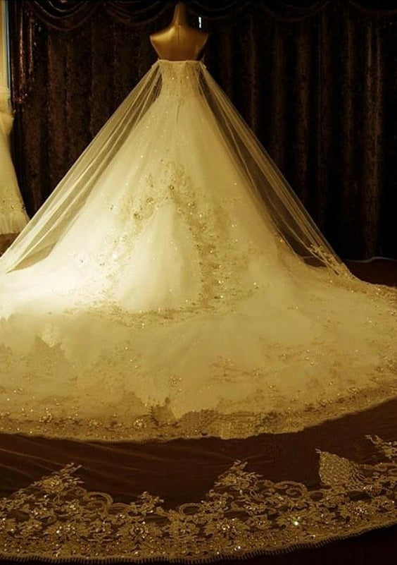 Luxury Wedding Dresses Rhinestone Sweep/Brush Train Tulle Bridal Gown Anna PromDress Luxury Wedding Dresses Rhinestone Sweep/Brush Train Tulle Bridal Gown Anna PromDress