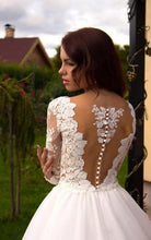Long Sleeve Wedding Dresses Sexy Scoop Appliques Short Train Bridal Gown JKW101