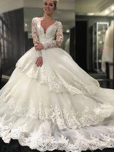 Beautiful Wedding Dresses Long Sleeve Ball Gown Appliques Ivory Bridal Gown JKW106