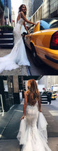 Sexy Chic Wedding Dresses Straps Appliques Sweep/Brush Train Backless Bridal Gown JKW107