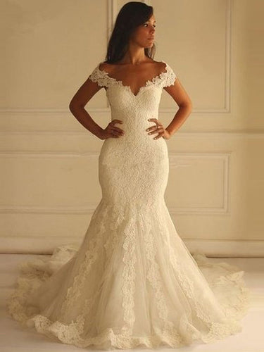 Sexy Wedding Dresses Trumpet/Mermaid Ivory Sweep/Brush Train Bridal Gown JKW108