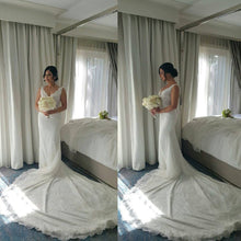 Sexy Wedding Dresses V-neck Sheath/Column Sweep/Brush Train Bridal Gown JKW111