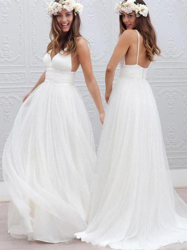 Cheap Wedding Dresses Ivory Spaghetti Straps Floor-length Bridal Gown JKW113