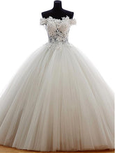 Chic Wedding Dresses Off-the-shoulder Appliques Tulle Ball Gown Bridal Gown JKW135