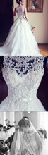 Lace Wedding Dresses A-line Scoop Sweep/Brush Train Beading Beautiful Bridal Gown JKW136