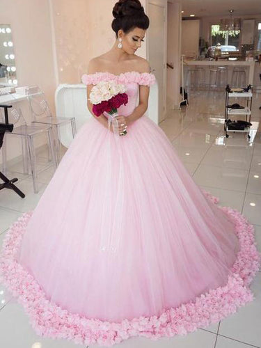 Ball Gown Wedding Dresses Sweep/Brush Train Hand-Made Flower Chic Bridal Gown JKW142