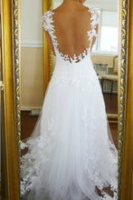Chic Wedding Dresses V-neck A-line Brush Train Sexy White Lace Bridal Gown JKW149