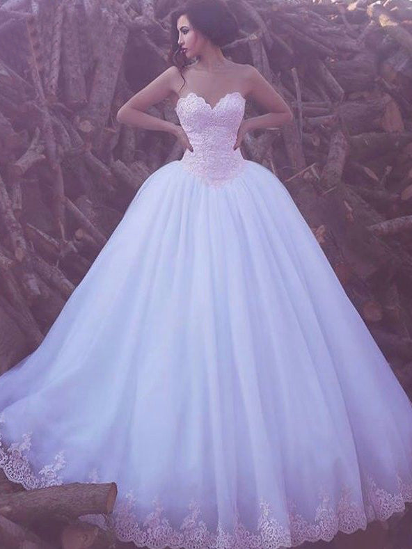 Ball Gown Wedding Dresses Sweetheart Floor-length Lace Big White Brida – Anna PromDress