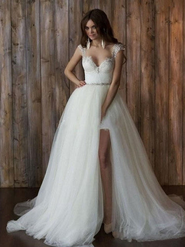 Beautiful Wedding Dresses Sweetheart Brush Train Sexy Lace Short Bridal Gown JKW168