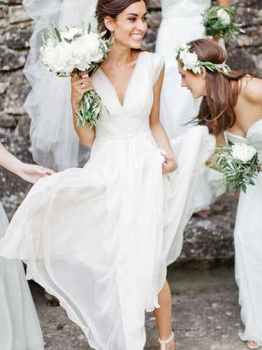 Cheap Wedding Dresses A-line V-neck Floor-length Chiffon Long Bridal Gown JKW169