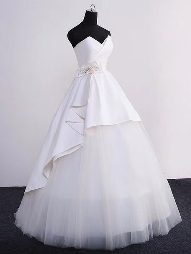 Ball Gown Wedding Dresses Sweetheart Floor-length Ivory Tulle Simple Bridal Gown JKW174