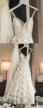 Sexy Wedding Dresses Spaghetti Straps A-line Sweep Train Ivory Lace Bridal Gown JKW175
