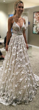 Sexy Wedding Dresses Spaghetti Straps A-line Sweep Train Ivory Lace Bridal Gown JKW175