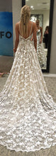 Sexy Wedding Dresses Spaghetti Straps A-line Sweep Train Ivory Lace Bridal Gown JKW175