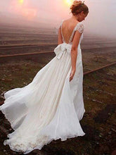 Cheap Wedding Dresses A-line V-neck Sweep Train Lace Ivory Simple Bridal Gown JKW176
