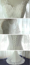 Mermaid Wedding Dresses Scoop Lace-up Brush Train Beautiful Lace Ivory Bridal Gown JKW179