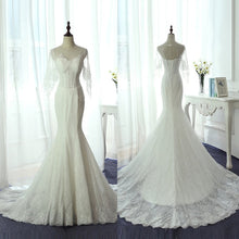Mermaid Wedding Dresses Scoop Lace-up Brush Train Beautiful Lace Ivory Bridal Gown JKW179