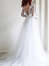 Lace Wedding Dresses Bateau Sweep Train Sexy Open Back White Bridal Gown JKW189|Annapromdress