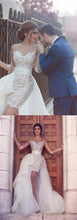 Long Sleeve Wedding Dresses Sheath Asymmetrical Chic Lace Bridal Gown JKW190|Annapromdress