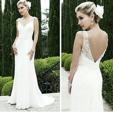 Beach Wedding Dresses with Straps V-neck Sexy Open Back Beading Bridal Gown JKW195|Annapromdress