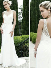 Beach Wedding Dresses with Straps V-neck Sexy Open Back Beading Bridal Gown JKW195|Annapromdress