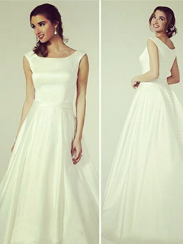 Cheap Wedding Dresses Aline Vintage Long Train Romantic Simple Bridal Gown JKW196|Annapromdress