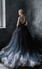 Black Romantic Wedding Dresses Colored Modest Long Train Lace Big Bridal Gown JKW202|Annapromdress