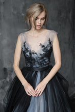 Black Romantic Wedding Dresses Colored Modest Long Train Lace Big Bridal Gown JKW202|Annapromdress