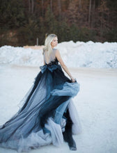 Black Romantic Wedding Dresses Colored Modest Long Train Lace Big Bridal Gown JKW202|Annapromdress