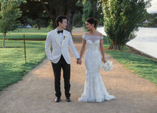 Mermaid Wedding Dresses Romantic Off-the-shoulder Sweep Train Lace Bridal Gown JKW208|Annapromdress