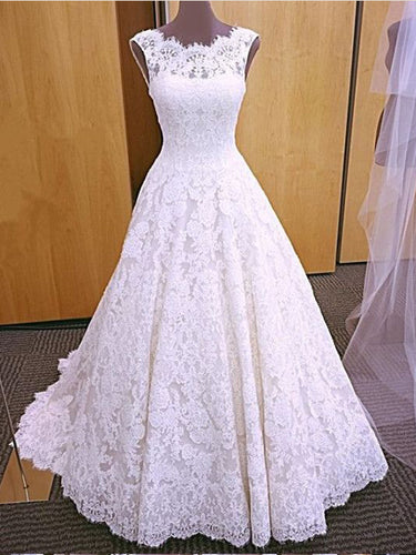 Open Back Wedding Dresses Aline Short Train Chic Romantic Lace Bridal Gown JKW212|Annapromdress