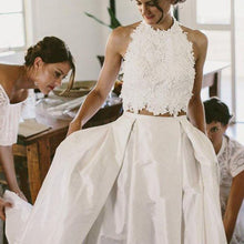 Two Piece Wedding Dresses Halter Aline Chic Romantic Lace Simple Bridal Gown JKW215|Annapromdress