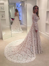 Long Sleeve Wedding Dresses Sweep Train A-line Lace Chic Open Back Bridal Gown JKW216|Annapromdress