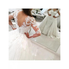 Luxury Wedding Dresses Long Sleeve Sheath V-neck Long Train Lace Sexy Big Bridal Gown JKW217|Annapromdress