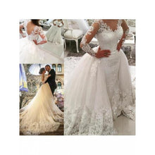 Luxury Wedding Dresses Long Sleeve Sheath V-neck Long Train Lace Sexy Big Bridal Gown JKW217|Annapromdress
