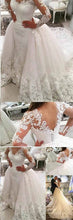 Luxury Wedding Dresses Long Sleeve Sheath V-neck Long Train Lace Sexy Big Bridal Gown JKW217|Annapromdress