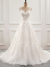 Open Back Wedding Dresses Long Train Romantic Appliques Simple Bridal Gown JKW218|Annapromdress