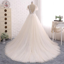 Ball Gown Wedding Dresses Romantic Long Train Short Sleeve Lace Big Bridal Gown JKW219|Annapromdress