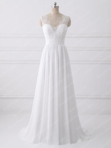 Cheap Wedding Dresses V-neck Aline Short Train Open Back Lace Simple Bridal Gown JKW224|Annapromdress