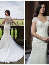Mermaid Wedding Dresses Romantic V-neck Long Train Appliques Sexy Bridal Gown JKW226|Annapromdress
