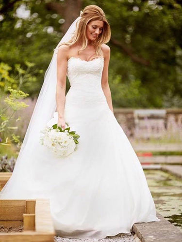 Romantic Wedding Dresses Sweetheart Short Train Lace Chiffon Bridal Gown JKW227|Annapromdress