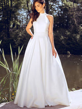 Simple Wedding Dresses Floor-length A-line Beading Halter Cheap Bridal Gown JKW228|Annapromdress