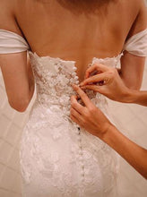 Lace Wedding Dresses Sheath Off-the-shoulder Long Train Sexy Bridal Gown JKW229|Annapromdress