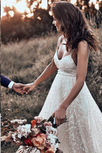 Open Back Wedding Dresses Straps Long Train A-line Lace Simple Bridal Gown JKW238|Annapromdress